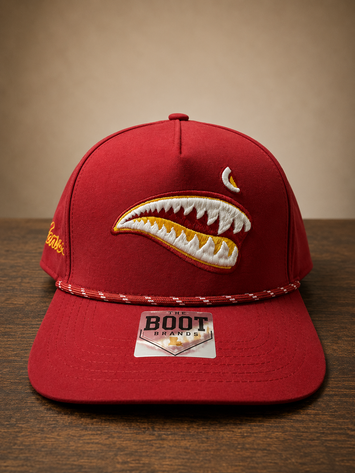 Maroon rope cap with the P40 graphic on front and Monroe script embroidery on the side.