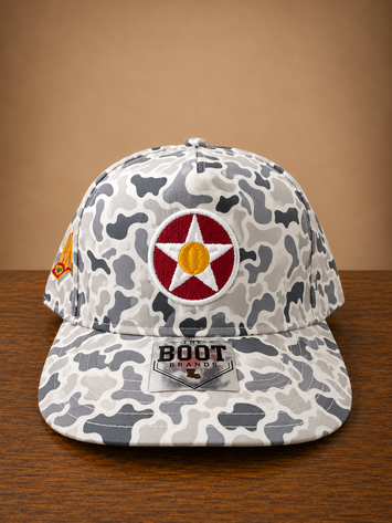 Smoke Gray Camo rope cap with a circular star design on front and ULM embroidery on the side.